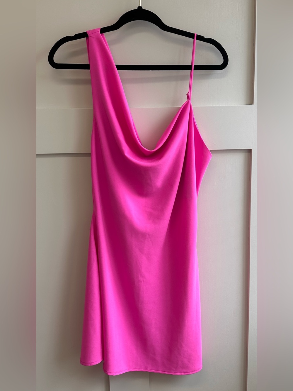 glam Neon Pink Cowl Neck Mini Dress